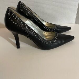 Calvin Klein Heels Womens 9 M Dakota Pointed Toe Pumps Slip On Black Leather